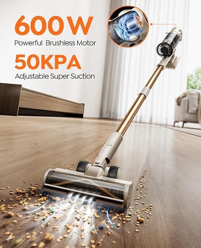 Cordless Vacuum Cleaner,80Mins/50kpa Vacuum Cleaners for Home,Stick Vacuums with Self-Standing,Touch Screen,LED Headlights, Anti-tangle,Rechargeable,Lightweight,for Carpet,Hard Floor, Pet Hair(P7 Pro) thumbnail 2