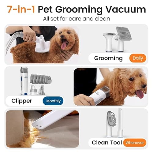 oneisall Dog Grooming Vacuum, Pet Grooming Vacuum with Clipper Nail Grinder, 1.5L Dust Cup Dog deshedding Vacuum Brush with 7 Pet Grooming Tools for Shedding Pet Hair, Home Cleaning(Blue) thumbnail 2