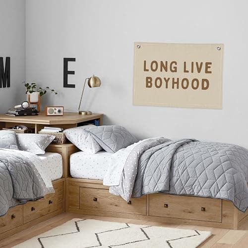 PLKMN Long Live Boyhood Banner, Boy Nursery Decor, Linen Banner Wall Hanging Banner Flag Decor for Nursery Playroom Toddler Room, Boys Kids Room Decor - Sand Beige & Taupe - 01 Long Live Boyhood - Brown Beige thumbnail 2