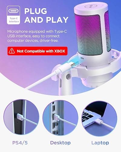 InnoGear Gaming USB Microphone, Noise Cancellation Condenser Mic with Mute, Gain, RGB Indicator, Boom Arm Stand for Streaming, Podcast, Twitch, YouTube, Discord, PC, Computer, PS4, PS5, Mac, White thumbnail 2