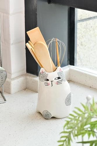 Bico Cartoon Cat Utensil Holder, Handpainted Stoneware, Dishwasher Safe thumbnail 2