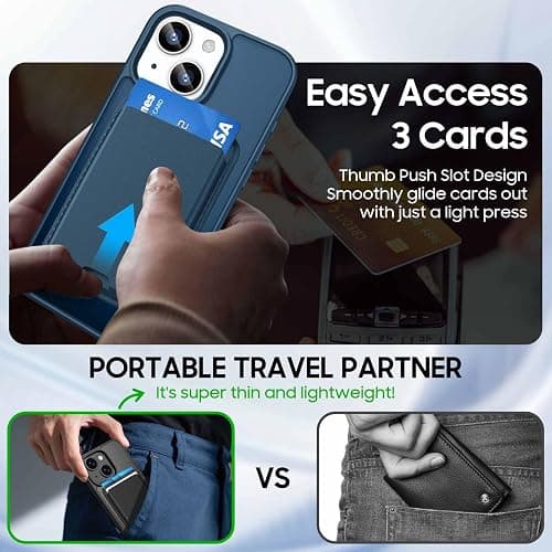 Ntwinro Magnetic for iPhone 13 & iPhone 14 Case (Compatible with MagSafe) with Detachable Wallet & Card Holder for 3 Cards [RFID Blocking] Military Grade Protective Slim Phone Cover, Deep Blue thumbnail 6