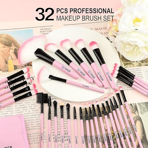 Makeup Brushes, VANDER 32pcs Makeup Brush Set Professional Soft Synthetic Foundation powder concealer blending Make up Brushes, eye shadow blush face brush set, Pink thumbnail 8