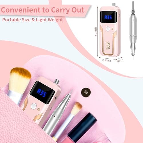 MOCOWIND Portable Nail Drill Professional 35000 RPM, Rechargeable Electric Nail File Machine Cordless E-File for Acrylic Gel Polishing Removing with Bits Kit for Manicure Salon Home, Pink thumbnail 3