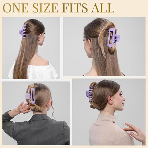 Purple Hair Clips for Women - 8 Pack 4.3 Inch Large Hair Claw Clips for Women Thin Thick Curly Hair, Big Matte Banana Clips,Strong Hold jaw clips thumbnail 4