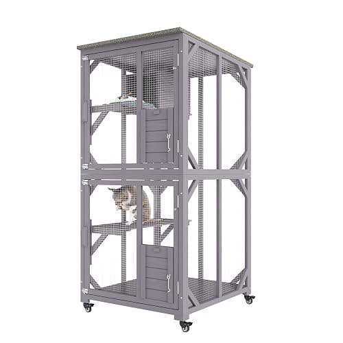 VEVOR 3-Tier Cat Playpen Catio with Wheels, Resting Box, Waterproof Roof, Windows & Doors, Removable Tray - Image 1
