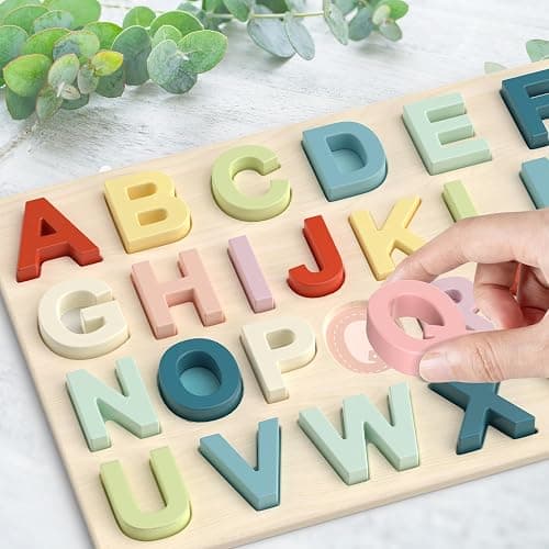 Zeoddler Alphabet Puzzles, ABC Preschool Learning Toys, Wooden Toys for Toddlers, Alphabet Shape Puzzles for Kids, Gift for Girls Boys thumbnail 5