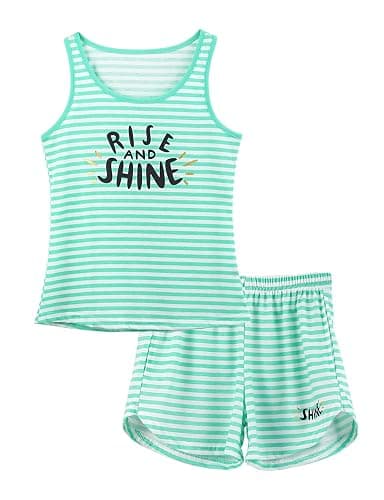 Cozchique Girls Soft Striped Summer Tank Top & Shorts Pajama Set Sizes 6-18 | Premium Cotton Blend Fabric, 2-Piece PJs, Striped Jammies for Little & Big Girls, Ideal for Lounging and Sleeping - Image 1
