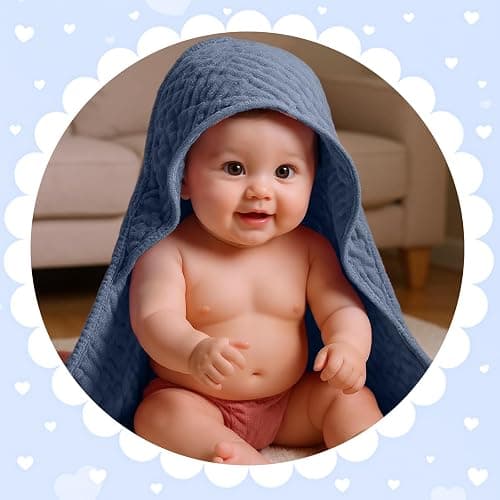 Peryiter 6 Pcs Muslin Hooded Baby Towels, 32"x 32" Cotton Newborn Bath Towel Muslin Infant Baby Blankets Absorbent Unisex Newborn Registry Gift Essentials for Girls Boys (Dark Color Series) thumbnail 6