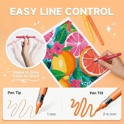MemOffice Direct Liquid Acrylic Paint Markers, 24 Colors Brush Tip Pens with Carrying Case, No Bleed, Waterproof, for Rock, Wood, Canvas, Glass, Fabric, DIY Crafts for Adults thumbnail 8