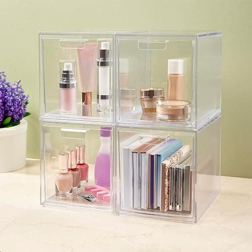 STORi Audrey Stackable Bin Clear Plastic Organizer Drawers | 2 Piece Set | Organize Cosmetics and Beauty Supplies on a Vanity | Made in USA thumbnail 7