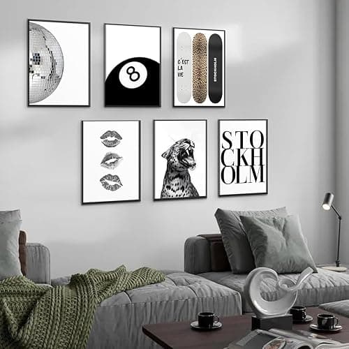 Liacxony Stockholm Leopard Set of 6 Wall Art Posters Set Black and White Cheetah Fashion Print Preppy Room Painting Picture Wall Decor for Bedroom Dorm Teen Girls Apartment Decor 8x10 Unframed thumbnail 3