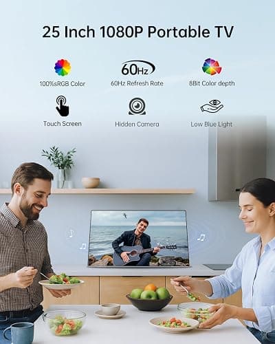 KTC 25 Inch Portable TV - Smart Touch Screen with Google Play, Android 14, Qualcomm 8G RAM+128G Storage, 1080P Smart Handy TV with 8MP Camera and Battery, Touchscreen Monitor for Camping, Bathroom thumbnail 2