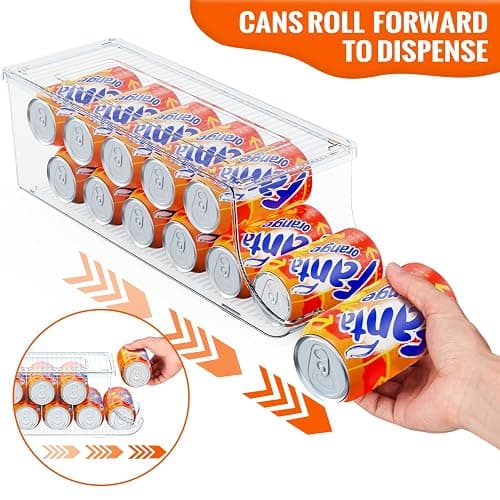 SCAVATA 2 Pack Soda Can Organizer for Refrigerator, Stackable Canned Food Pop Cans Container Can Holder Dispenser with Lid for Fridge Rack Freezer, Clear Storage Bins-Holds 12 Cans Each (Clear) thumbnail 4