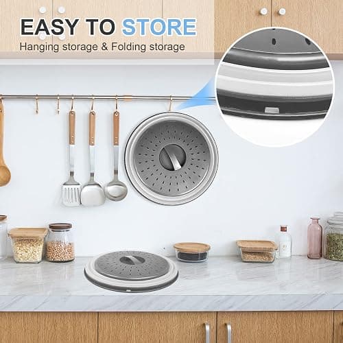 LekDrok 10 Inch Microwave Food Cover & Collapsible Silicone Mat - Splatter Guard, Plate Holder & Kitchen Colander for Meal Prep, Charcoal thumbnail 6