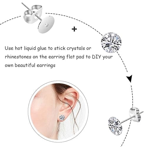 450PCS Earring Posts Stainless Steel Flat Pad,Hypoallergenic Stud Earrings with Butterfly and Rubber Bullet Earring Backs for Jewelry DIY Making Findings (Silver) (Silver) thumbnail 4