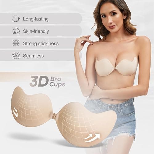 Cmojsk Strapless Sticky Push-Up Bra for Women,Adhesive Invisible Backless Nipple Covers thumbnail 3