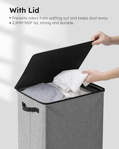 SOLEDI Laundry Hamper with Lid 90L Large & Tall Collapsible Laundry Basket, Clothes Hamper with Bag Removable Easy to Carry, Dirty Hampers for Bedroom, Bathroom, Dorm, College, Grey thumbnail 6