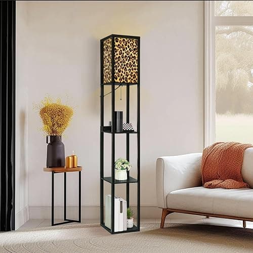 BVCAHSAW Floor Lamp with Shelves Trendy Leopard Skin Pattern Standing Tall Lamp USB Ports & Power Outlet Modern Corner Lamp Nightstand Light for Living Room Bedroom thumbnail 6