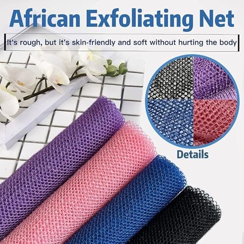 African Exfoliating Net, 4 Pieces African Net Sponge, Nylon African Bath Sponge Net, African Net Long Net Bath Sponge Shower Body Scrubber thumbnail 6