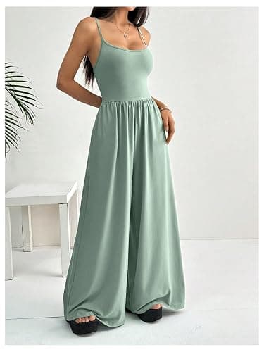 Floerns Women's Summer Jumpsuit Spaghetti Strap One Piece Outfit Wide Leg Baggy Pants Romper thumbnail 5