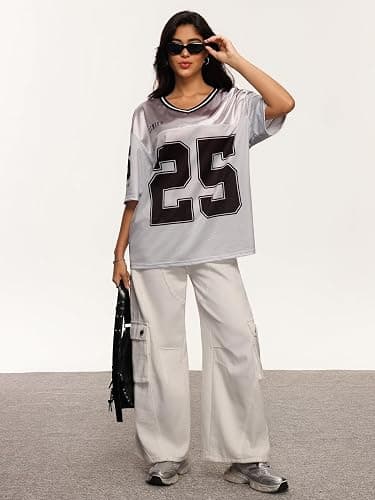 SOLY HUX Women's Y2k Baggy T-Shirts V Neck Half Sleeve Sportswear Tees Jersey Top Streetwear thumbnail 6