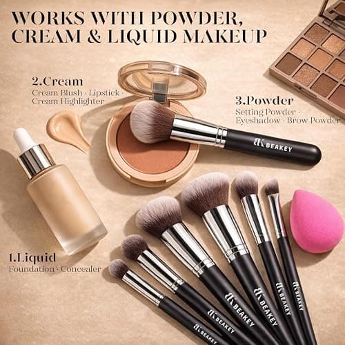 BEAKEY Makeup Brush Set,13 Pcs with Case,10 Brushes and 2 Sponges | Soft synthetic bristles,foundation brush for liquid makeup,eye shadow brushes set,blush brush cream,travel makeup brush set thumbnail 5