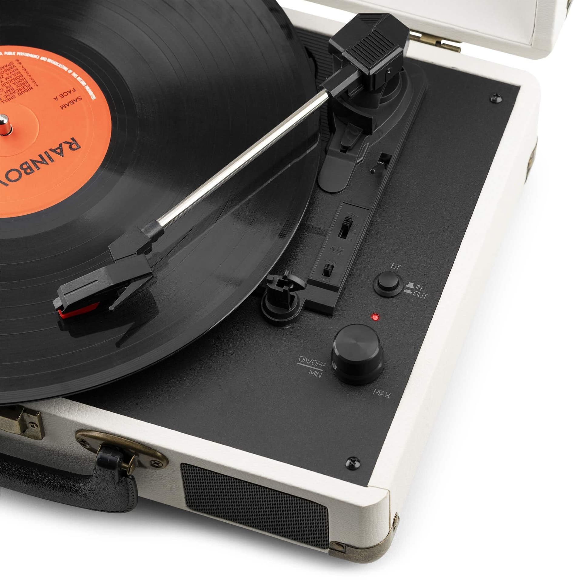 Audizio RP116 Turntable Briefcase Record Player | USB & Bluetooth Retro Record Players for Vinyl with Speakers | 3 Speeds | Convert Retro Vinyl to mp3 via USB | RCA Output/AUX 3.5mm (Crème) thumbnail 3