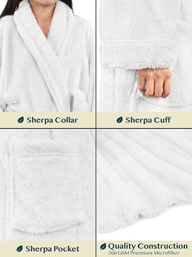 PAVILIA Premium Womens Plush Soft Robe Fluffy, Warm, Fleece Sherpa Shaggy Bathrobe thumbnail 4