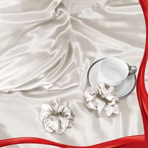 Vielit 2 Pack Satin Pillowcase for Hair and Skin Cooling,Soft as Silk Pillowcase for Hair and Skin,Easier Care than Silk Pillow Case Beige 50x75cm Gifts for Women Envelope & 2 Scrunchies thumbnail 7