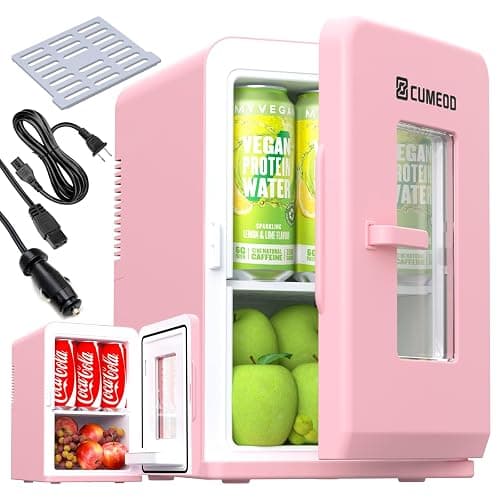 Cumeod 15 Liter/ 21 Dosen Mini Kühlschrank, 2 in 1 Kleiner Kühlschrank mit Kühl- und Heizfunktion, 12V DC/220V AC für Autos, Büros und Schlafsäle, Getränke, Kosmetik, Schwarz, Max- & Eco-Modus, Rosa - Image 1