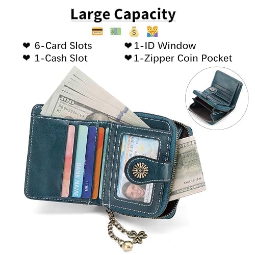 BVEOGMRO Small Wallet for Women Leather Bifold Compact RFID Blocking with Zipper Coin Pocket thumbnail 3