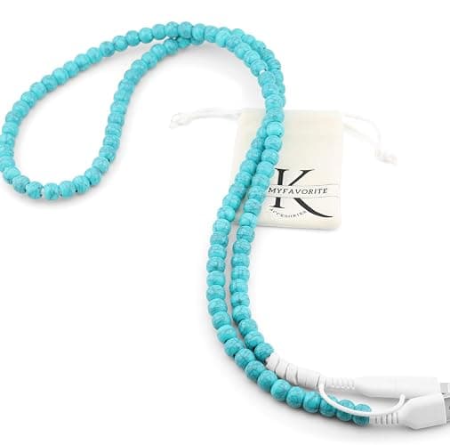Stylish [Apple MFi Certified] Beaded Phone Charger Cable Metallic Colors USB Cable 2 in1 USB-C Charging Cord for Smartphones 3.3ft (Turquoise) thumbnail 2