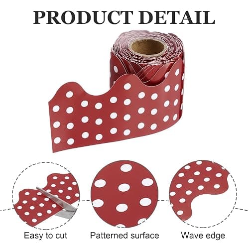 PATIKIL Dots Bulletin Board Border, 33 Feet Poster Chalkboard Cork Decoration Trim Scalloped Borders Wall Decor for Classroom Office Locker, Burgundy thumbnail 4