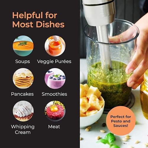 MuellerLiving Immersion Hand Blender Full Set - 8 Speed Immersion Blender, Hand Mixer with 7 Attachments: Stainless Steel Blade, Whisk, Milk Frother, Beater, Mixing Hooks, Potato Masher, Chopper Bowl thumbnail 8