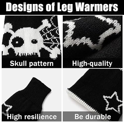 heyheyshine Y2k Star Skull Print Two Side Wear Knitted Leg Warmers Socks Punk Girls Japanese Kawaii Streetwear Leg Cover thumbnail 7
