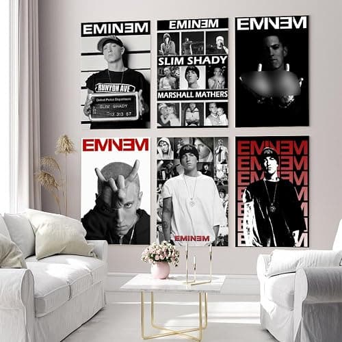Xuseoua Eminem-Poster, Rapper-Musik, Vintage-Cover, Schwarz-Weiß, Wandkunst, Leinwandposter, Raumdekor, ästhetischer Poster, Druck, Dekorposter, 20 x 30 cm, Stil 1 thumbnail 5