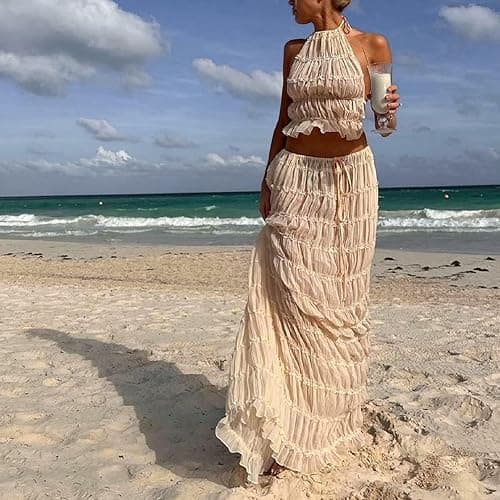 Women Y2K Skirt Set Outfits Strapless Crop Top Bodycon Midi Skirt Dress Sexy 2 Piece Knit Outfits Skirt Summer thumbnail 6