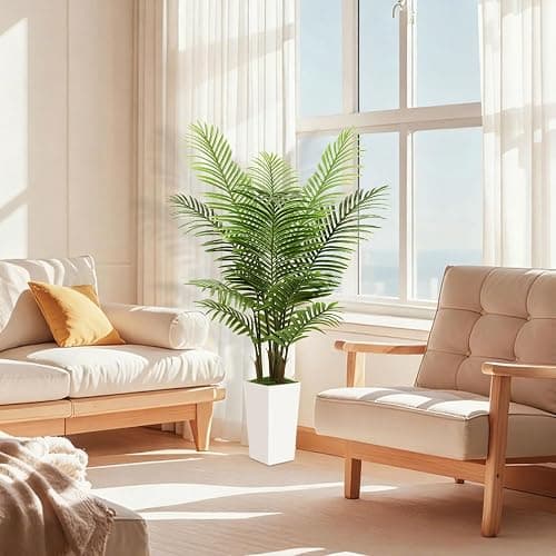 5FT Fake Plant Artificial Palm Tree Indoor Decor – Faux Plants Indoor Tall with White Planter – Artificial Tree Floor Plant for Living Room Office Home thumbnail 2