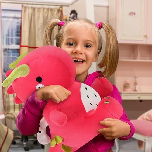 Ditucu Cute Dragon Fruit Dinosaur Plush Dino Stuffed Animal Plushies Toys Soft Dolls Birthday Gifts for Kids Girls Boys Red 10 inch thumbnail 2