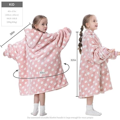 Aemicion Pink Polka Dot Wearable Blanket Hoodie for Girls 6-12, Kids Oversized Hooded Blanket with Sleeves, Soft Fleece & Sherpa Lounge Wear, Cute Birthday Christmas Gifts for Girls thumbnail 3