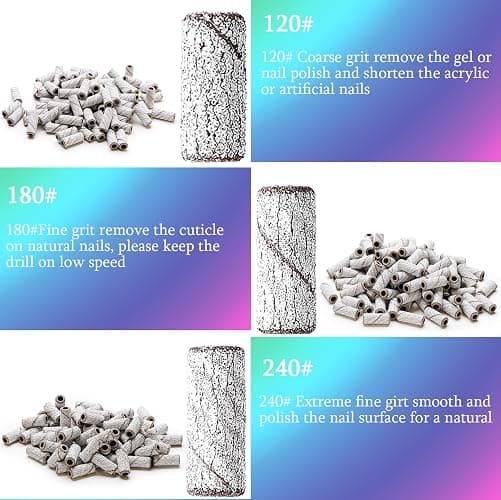 ERUIKA 100pcs Nail Drill Bits Small Sanding Bands with Upgrade 3.1mm Mandrel Bit, 240 Extra Fine Grit Nail File Sanding Bands for Acrylic Nails Gel Removing Shaping Manicures and Pedicure(Zebra,240) thumbnail 4