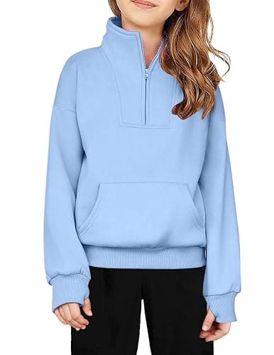 Arshiner Girls Half Zip Sweatshirt Fleece Quarter Zip Pullover Sweatshirts Fall Clothes for Teen Girls Thumb Hole - Image 1