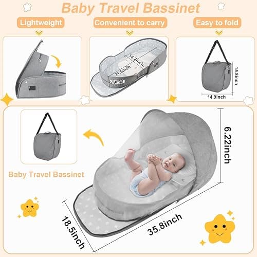 ISELECTOR Portable Bassinet for Baby Travel & Home - Lightweight Foldable Bedside Sleeper with Breathable Mesh, Carry Bag & Storage Pocket, Compact Bassinets for Newborn Infant, Safe Cosleeping Design thumbnail 6