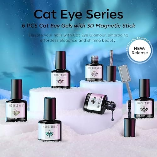Modelones Cat Eye Gel Nail Polish Set, 6 Colors Christmas Winter Holographic 9D Glassy Cat Eye Glitter Gel Polish Set Black Blue Purple Green Nail Polish Kit with Magnet Soak Off LED Nail Art DIY Gift thumbnail 8