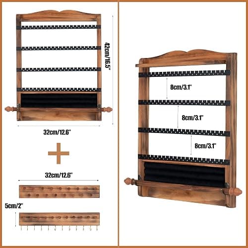QILICHZ 3Pcs Jewelry Organizers and Storage,Wood Earring Organizer,Hanging Jewelry Organizer,Rustic Wall Jewellery Organizer,Wall Mounted Earring Holder for Storage Display Gift (Brown+Black) thumbnail 3