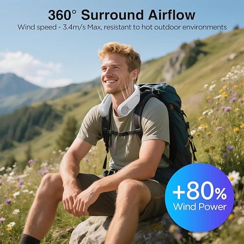 Hotsales Neck Fan, Hands Free Bladeless Neck Fans Portable Rechargeable, 6000 mAh Battery Operated Wearable Personal Fan, Cooling Neck Fan, 3 Speeds, USB Fan Gifts for Men, Women, Travel, Outdoor thumbnail 6