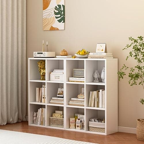 OSCHF 6-Cube Storage Shelf Bookcase - Wooden 3-Tier Floor Standing Open Bookshelf for Home and Office, Display Cabinet, Warm White thumbnail 7