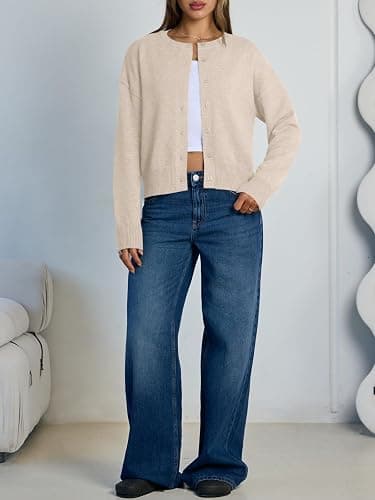 Trendy Queen Cropped Cardigan Sweaters for Women Lightweight Crop Knit Y2k Fall Outfits Fashion Clothes 2025 thumbnail 6
