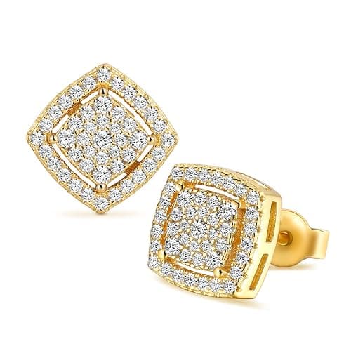 TRUMIUM Stud Earrings for Men Women Silver Gold Plated Layered Iced Out Sterling Silver Cz Earrings Hypoallergenic - Image 1